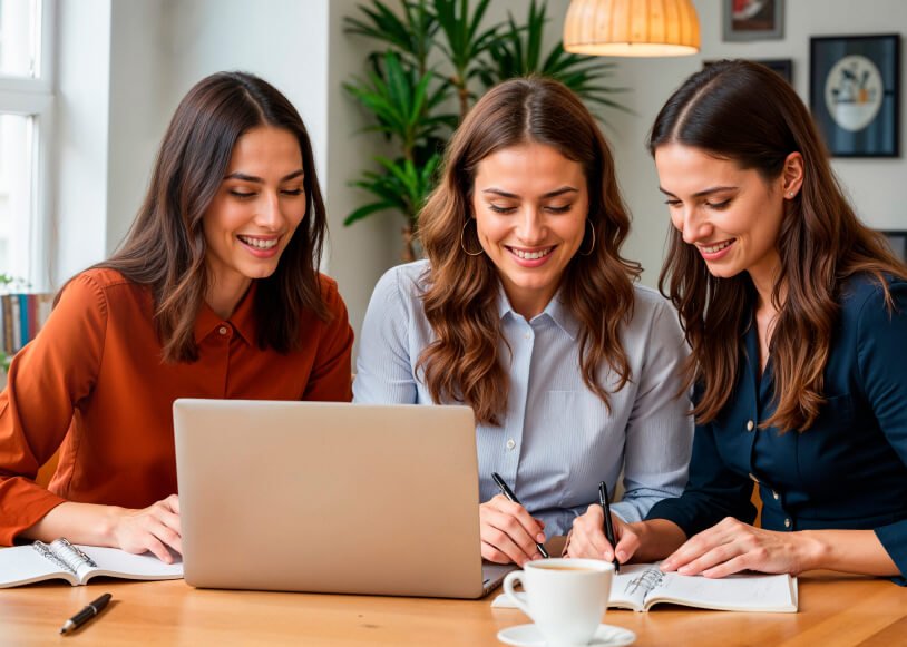 Team planning an SEO campaign on a laptop